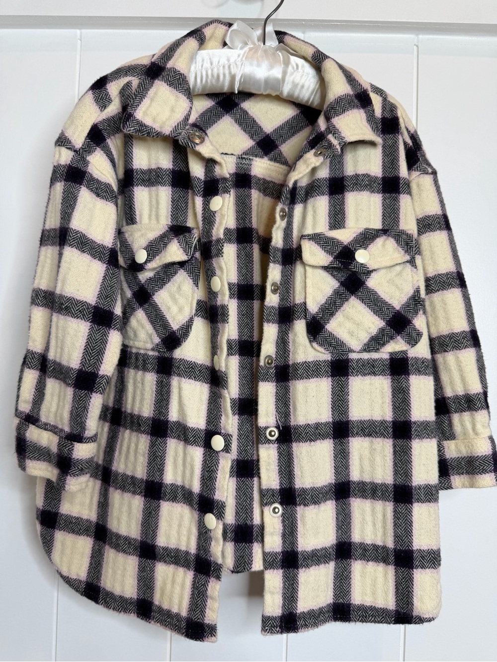 Zara Kids Plaid Shacket Jacket - Cream & Black